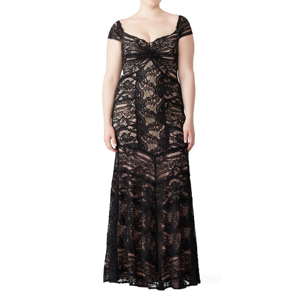 Nicole Miller Tempted By You Lace Gown in Black and Nude 16